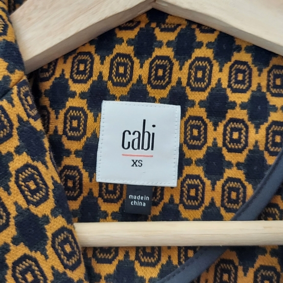Cabi Mustard Navy Medallion Stretch Knit Standout Jacket Blazer Size XS - Picture 4 of 4